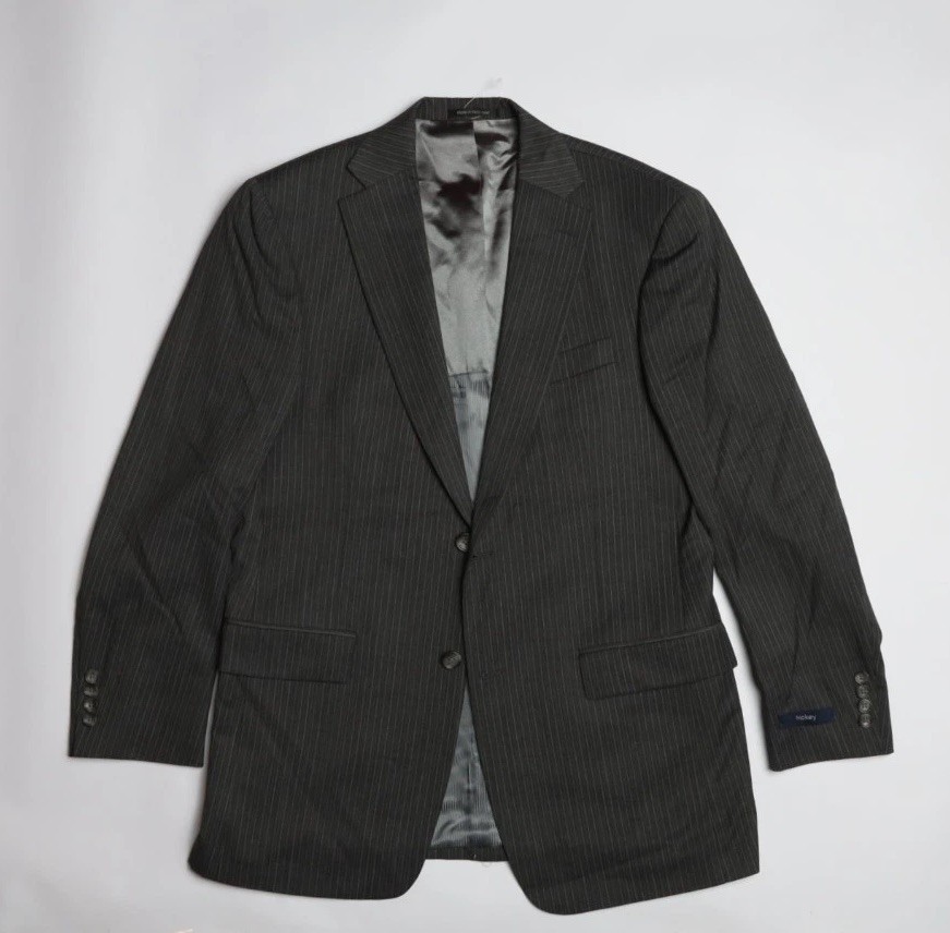 Hickey by Hickey Freeman Wool Suit Size 38 R x 32 W in Grey Stripe Pinstripe