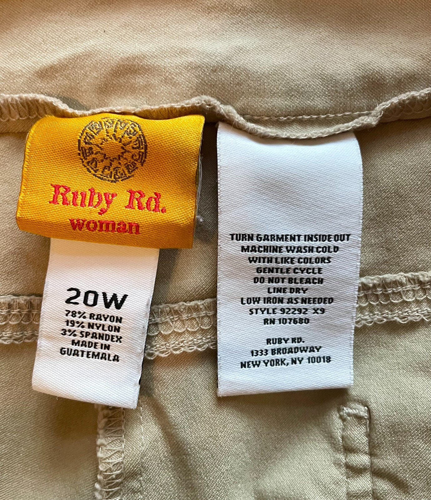 Ruby Rd Biege Khaki Pant, Size 20W