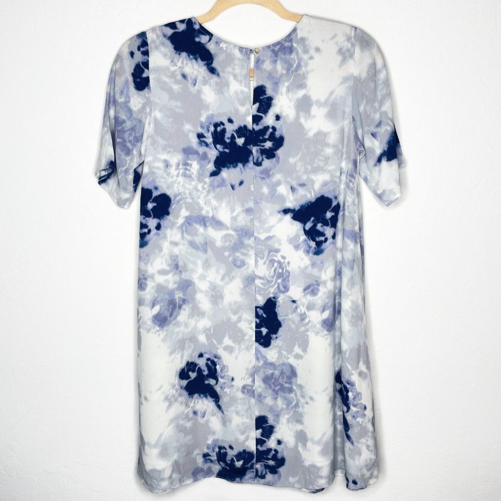 Aritzia Wilfred Tie Dye Blue White Short Sleeve Crepe T-Shirt Tunic Dress XXS