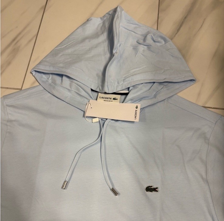 Lacoste Men’s Lightweight Pullover Hoodie Light Blue New