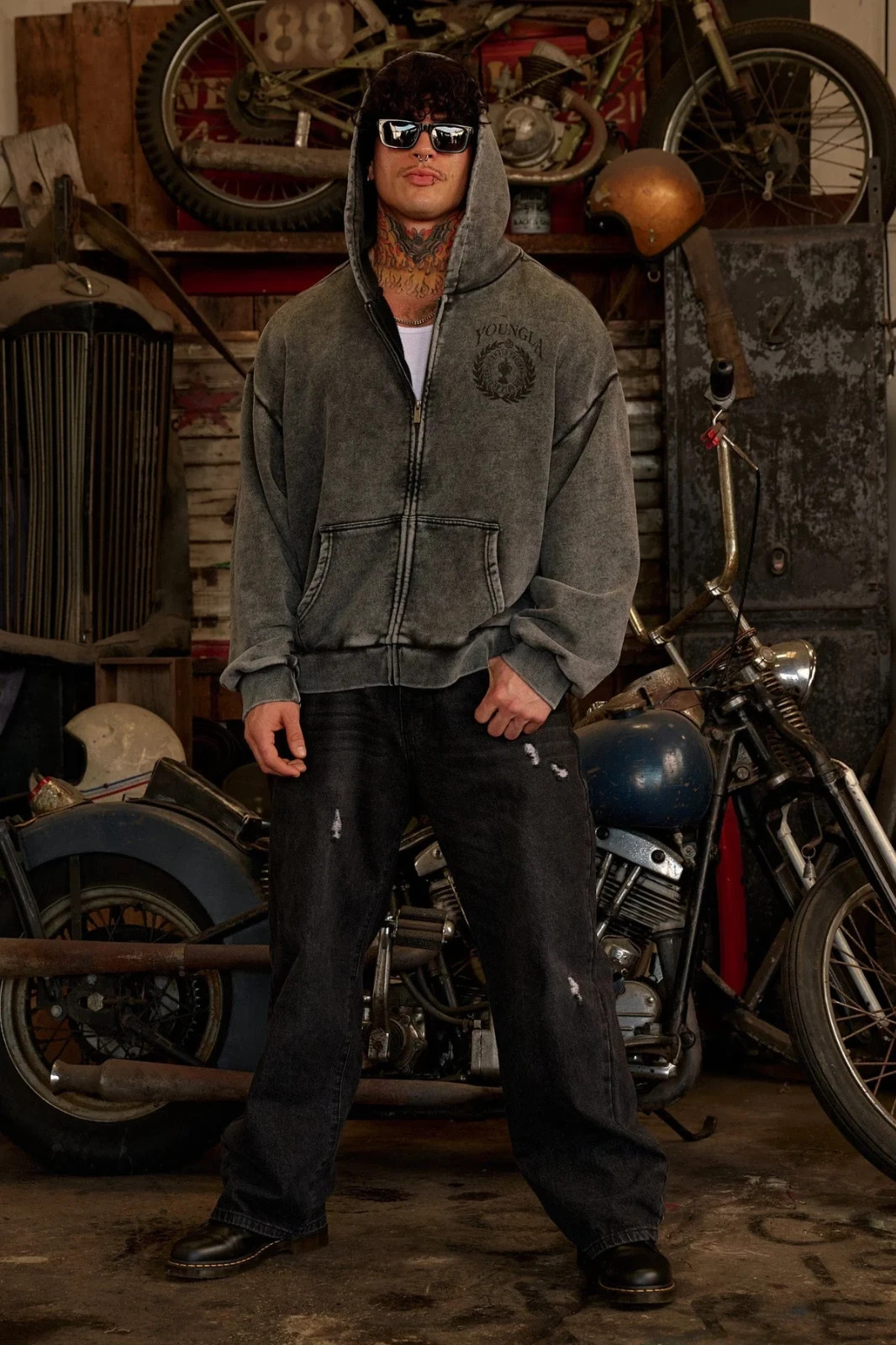 YoungLA – Mens Large Grey Wash- 5149 – Star Crest Hoodie- Sold Out! In hand!