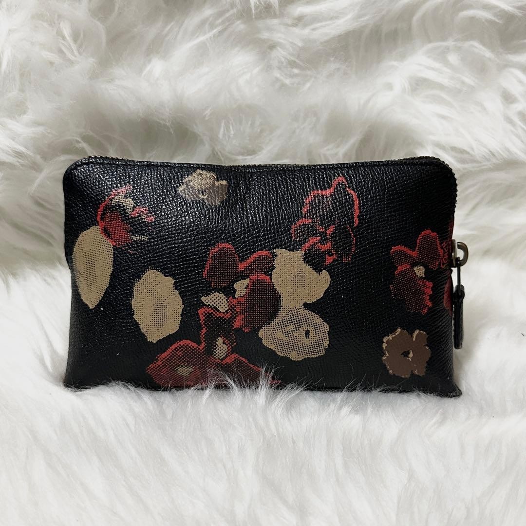 COACH Leather Pouch Multi case Allover Pattern Logo Black