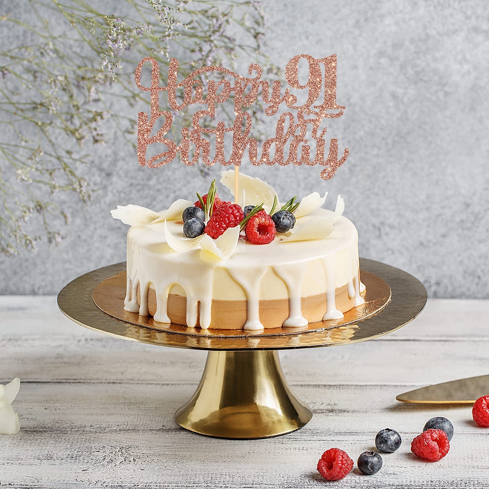 Happy 91st Birthday Cake Topper, 91st Birthday/Anniversary Party Supplies, Ch…