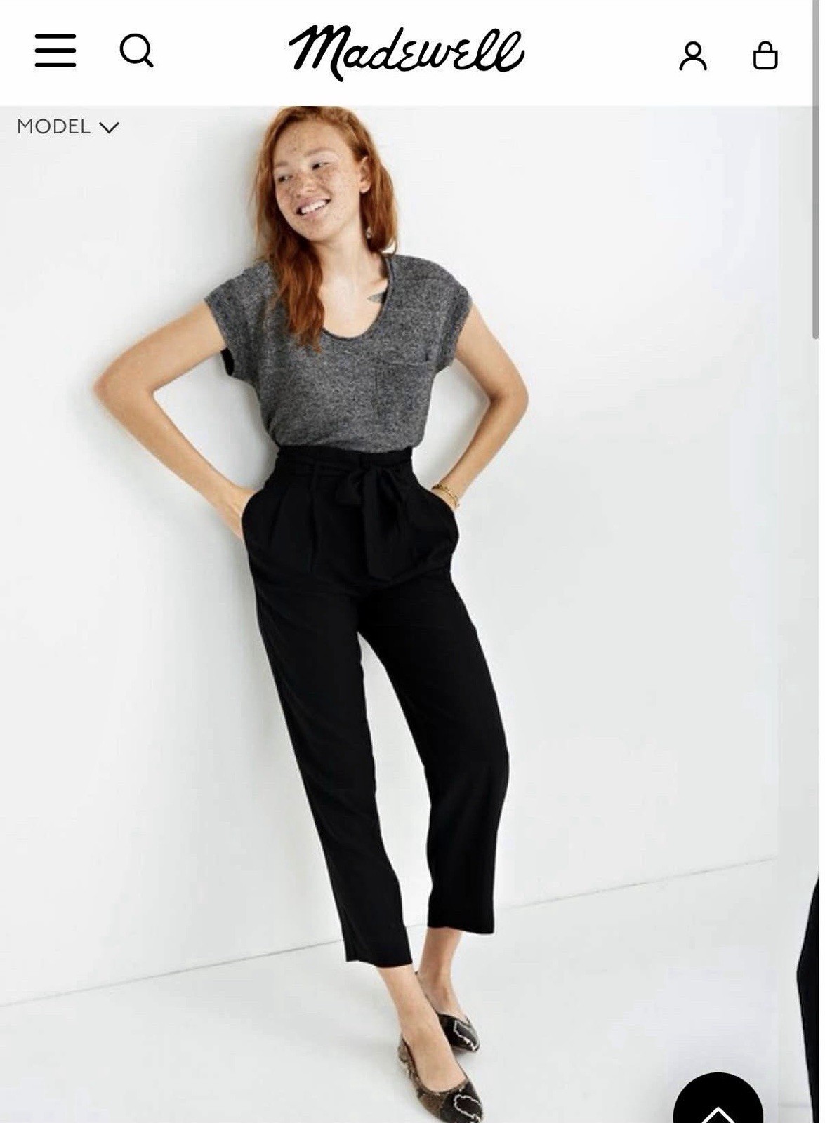 Madewell Drapey Paperbag Pants Womens 6 Black Tie Waist Cropped Tapered