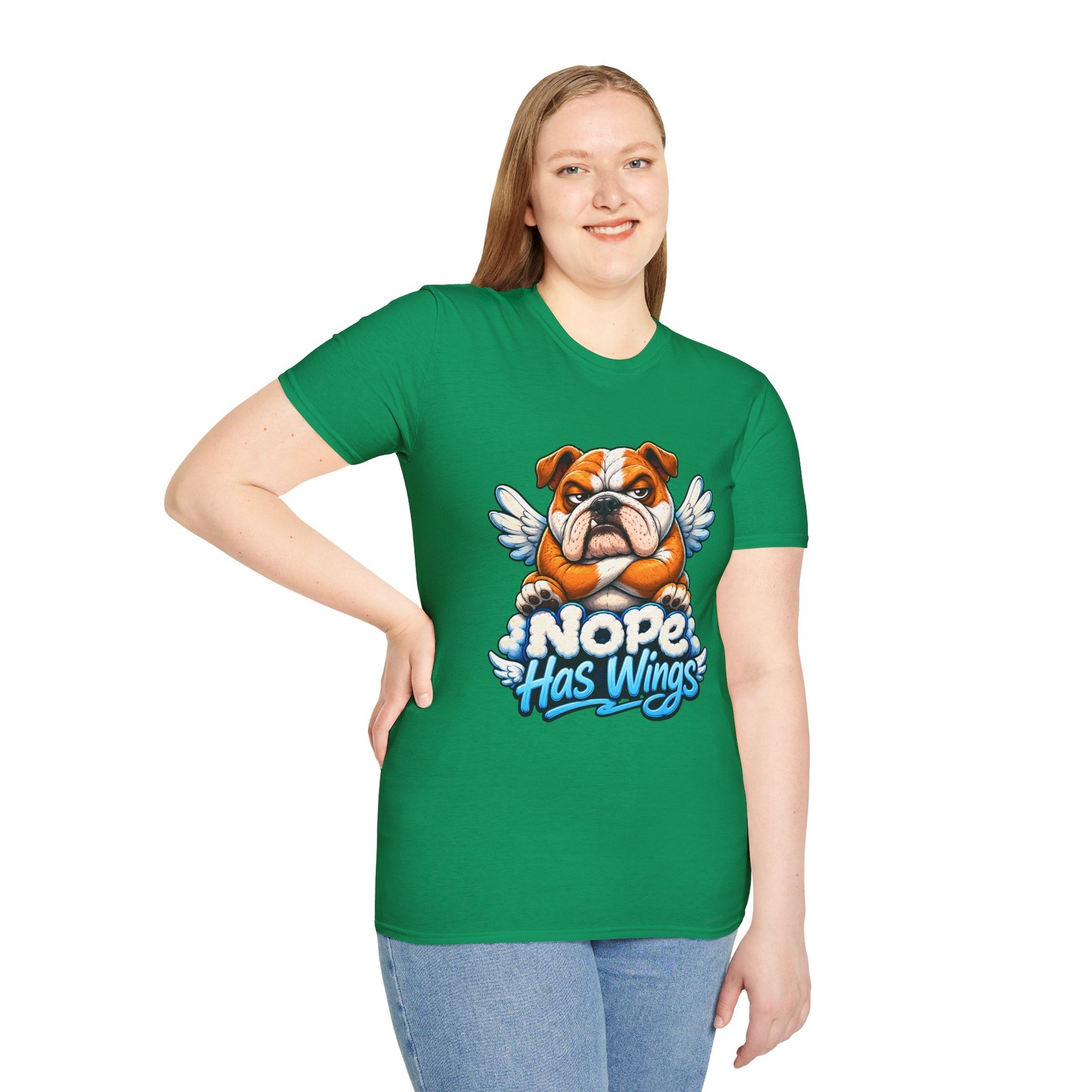 Bulldog Dog Angel Funny Cute Pet Cartoon Animal Unisex Softstyle T-Shirt