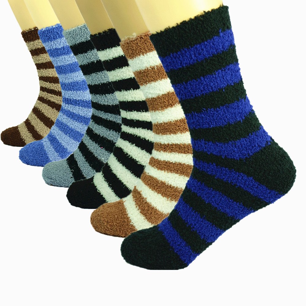3-10 Pair For Mens Soft Cozy Fuzzy Socks Striped Solid Winter Home Slipper 10-13