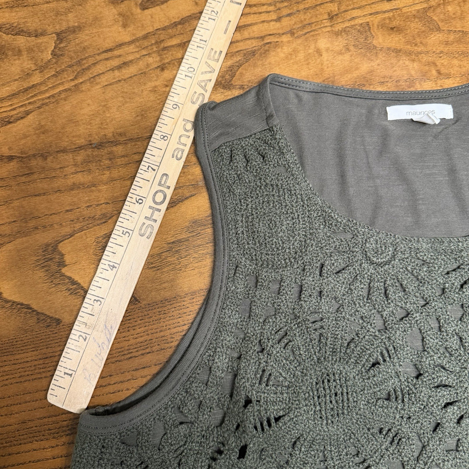 Maurices WomenOlive Green Crochet OverlayStretchKnit CasualSleevelessTank Top XL