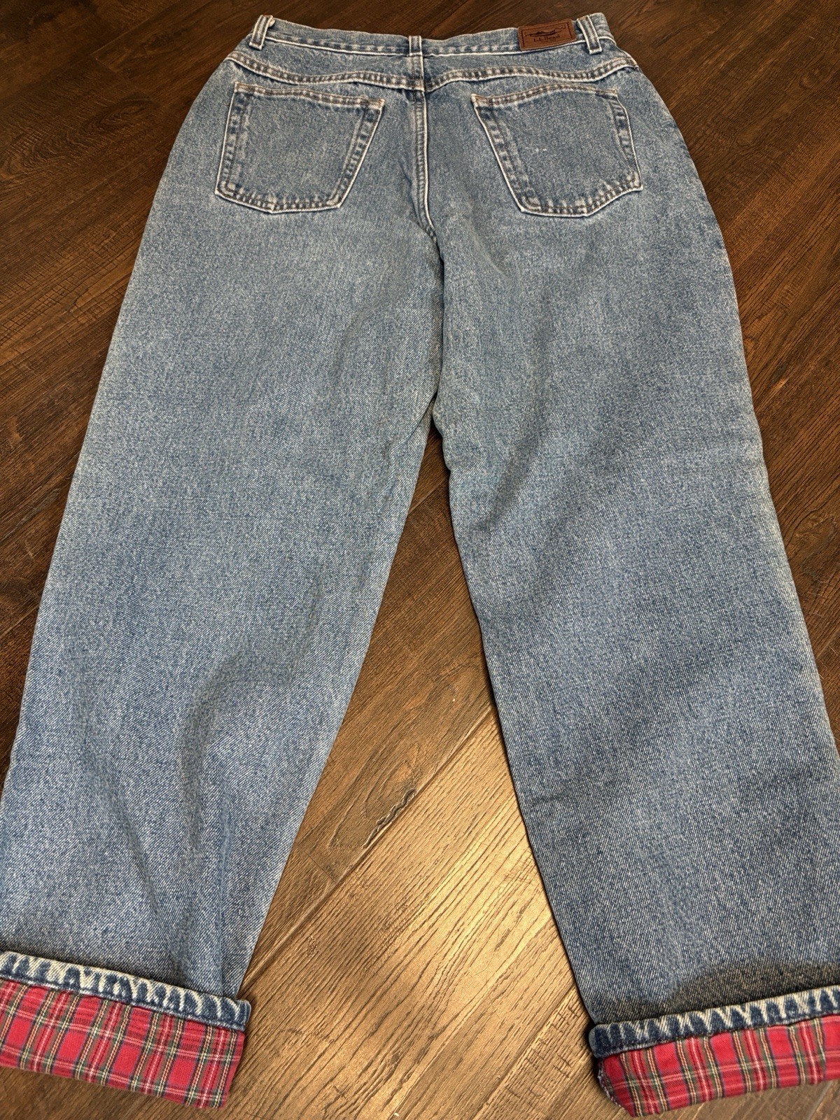 L.L.Bean Double L Vintage Women’s Blue Medium Denim Red Plaid Lined Jeans 12 Reg