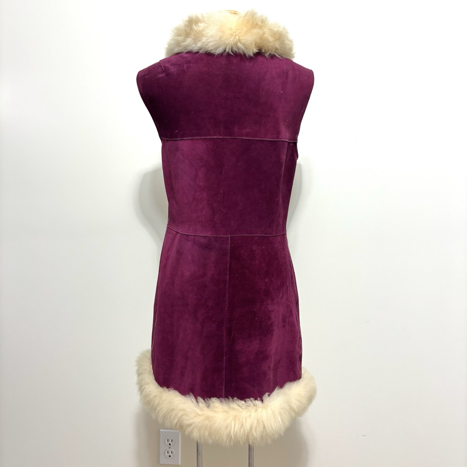 Vtg 60s 70s Penny Lane Burgundy Suede & Lamb Shearling Vest Hippie Afghan Coat S