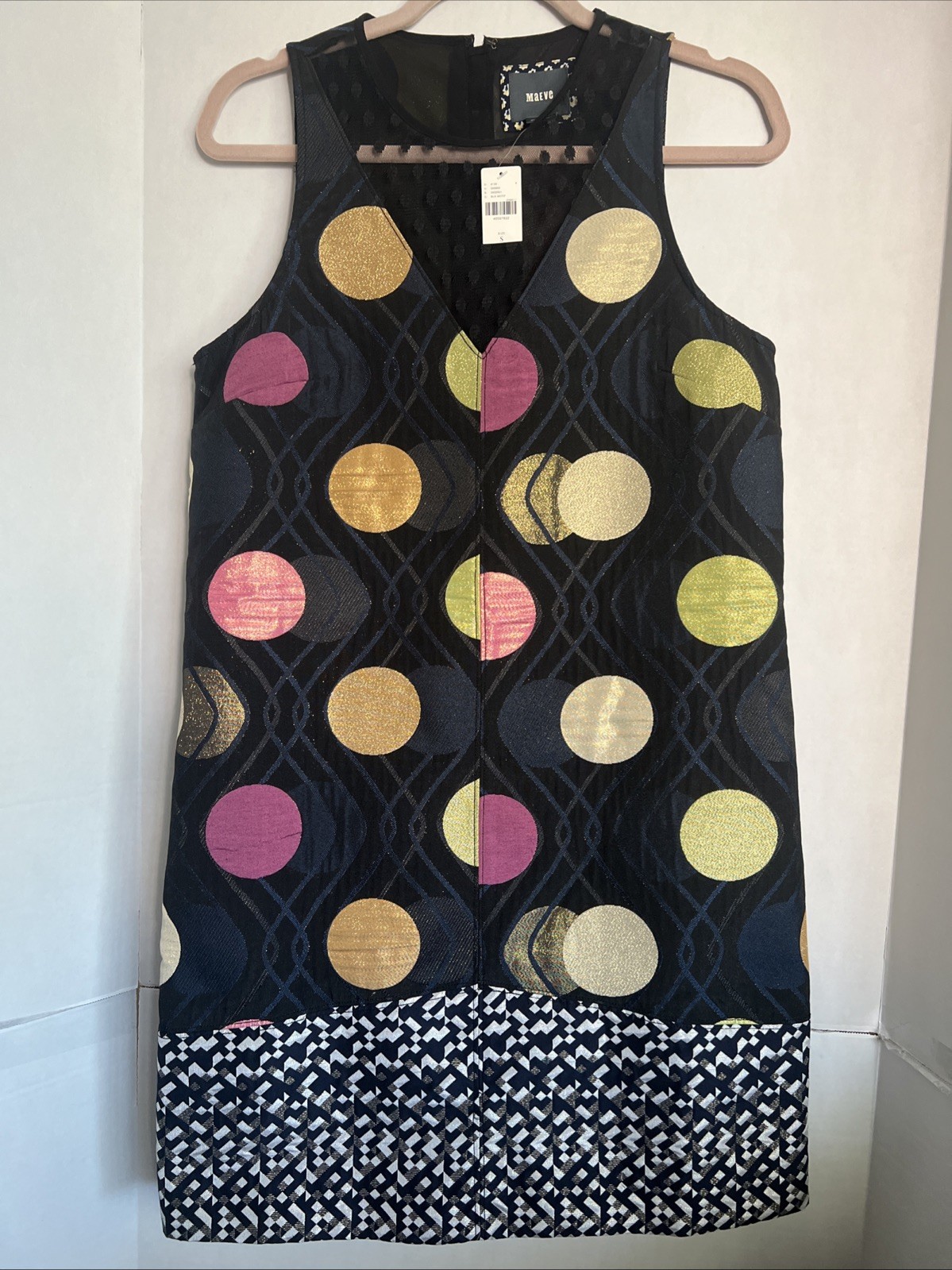 NWT ANTHROPOLOGIE MAEVE Polka Dot Tunic Dress M Black Sleeveless 37” C Geometric
