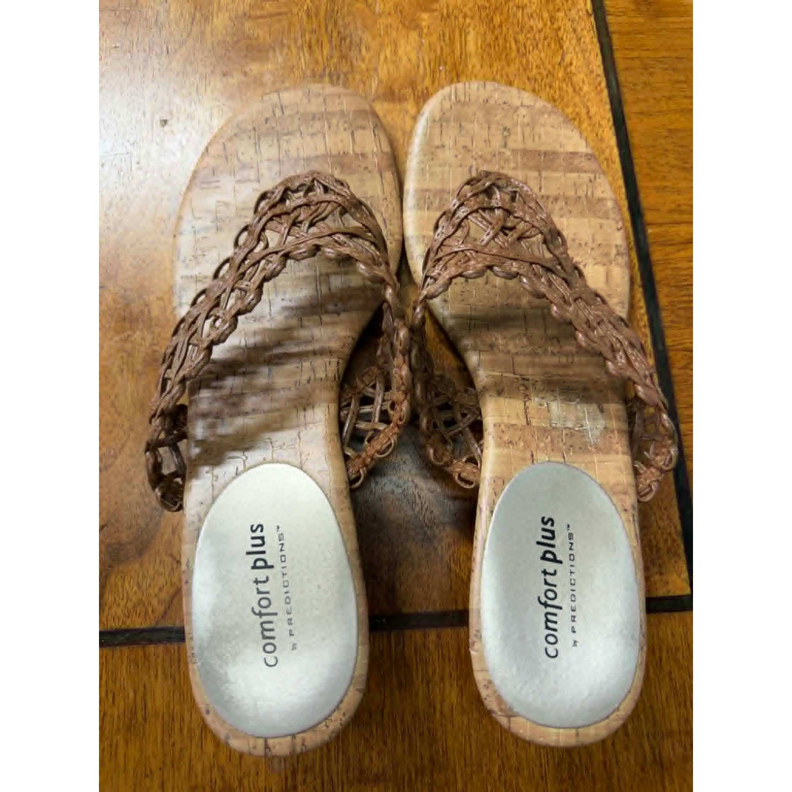 Comfort Plus by Predictions Brown Woven Cork Wedge Sandals Womens 9.5 152189