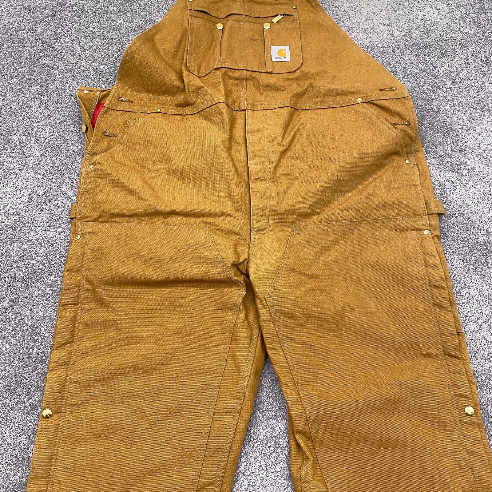 Carhartt Bib Overalls 48X32 Brown Canvas Quilt Lined Duck Zip-to-Thigh R41 BRN