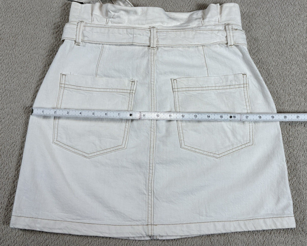 Free People Mini Skirt Denim Medium 30” waist Cream White Short Tie at Waist
