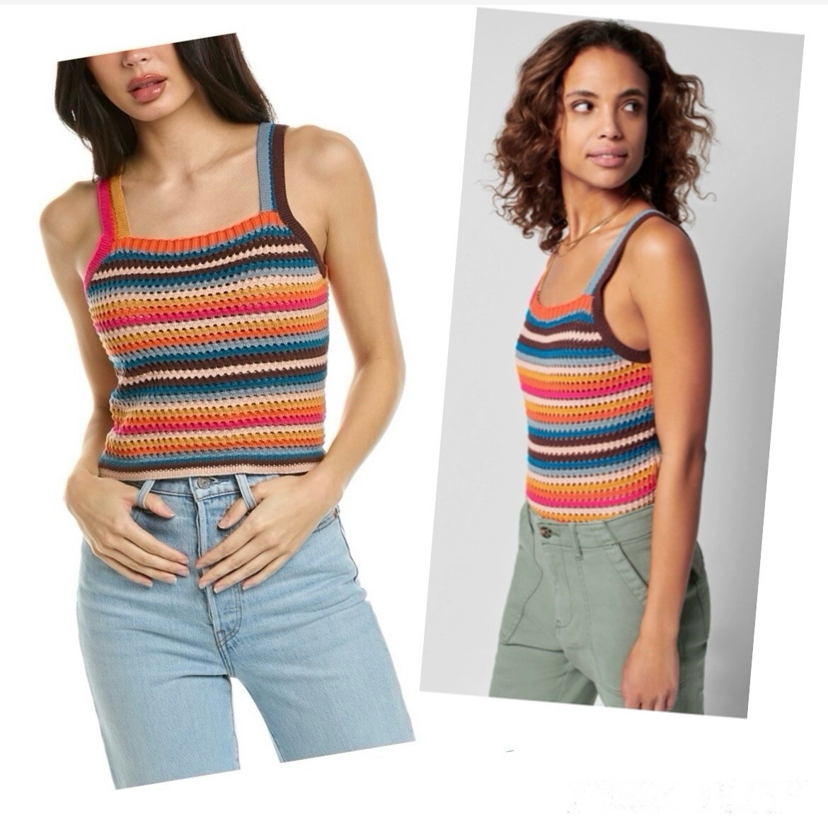 Faherty Byt Rainbow Falls Crochet Tank Top Colorful Sweater Vest Gypsy Artsy Med