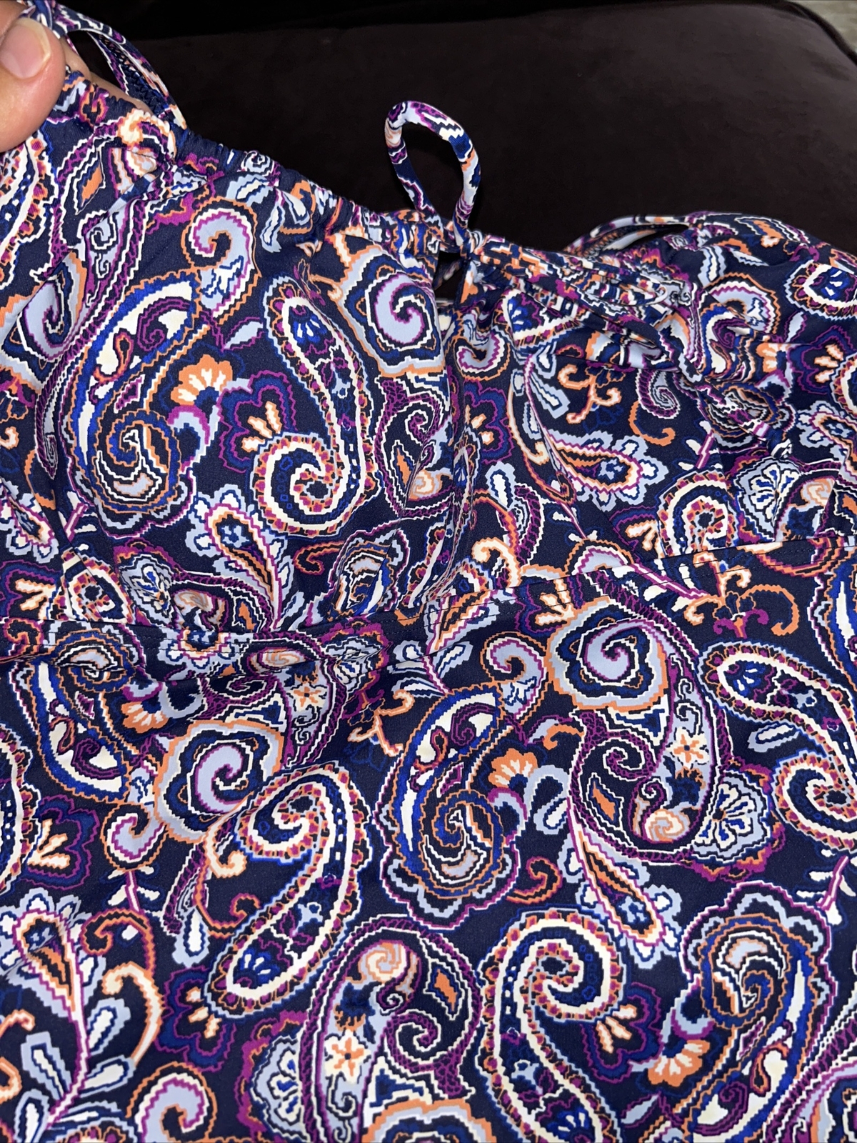 Lands End Swim Top Womens Size 14 Underwire Purple Paisley Tankini Swimwear
