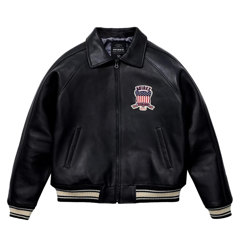 Avirex Men’s Real Leather Jacket Sheepskin Flight Bomber American Varsity Jacket