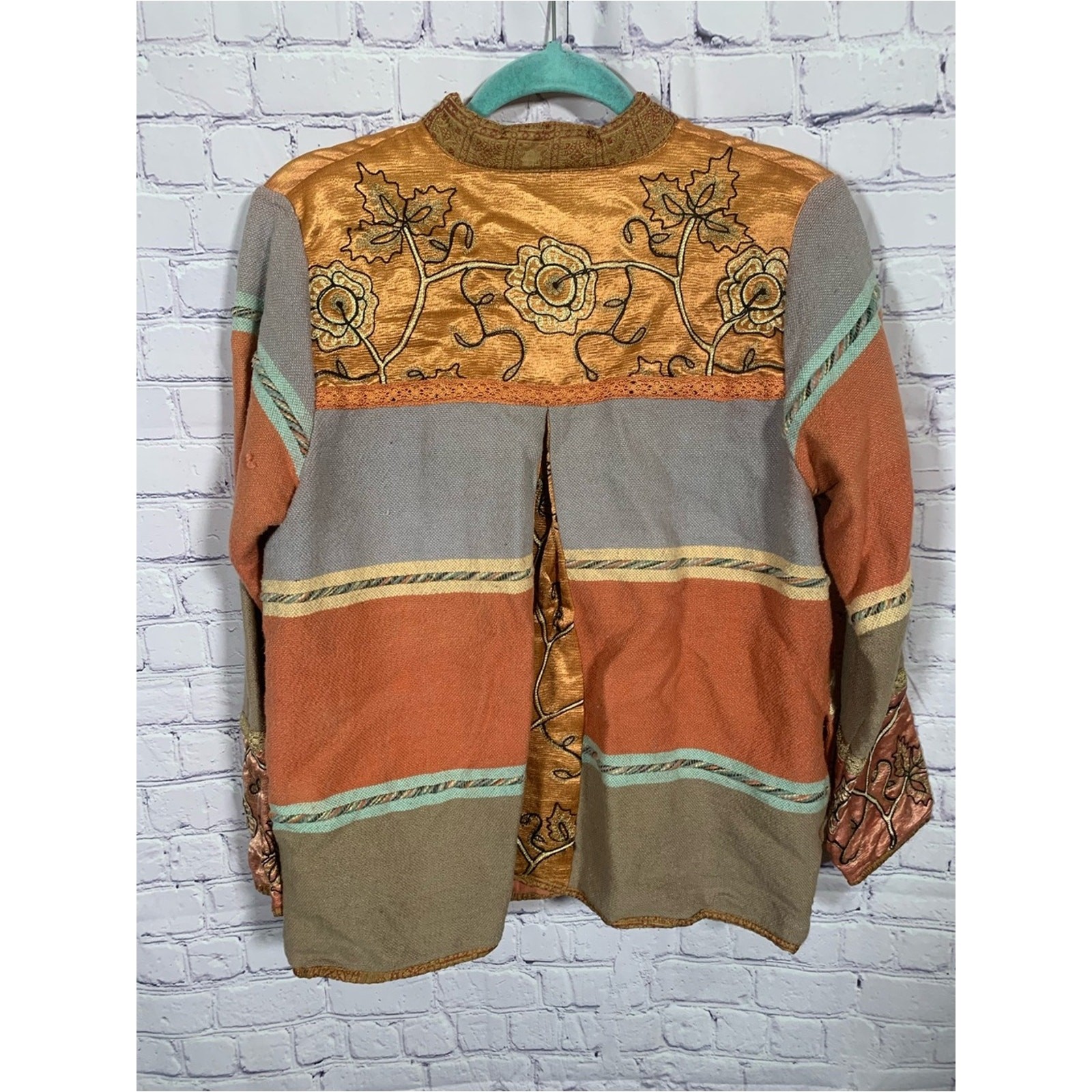 Flashback Womens VTG Patchwork Button-Up Jacket Multi Sz S Boho Festival Layer