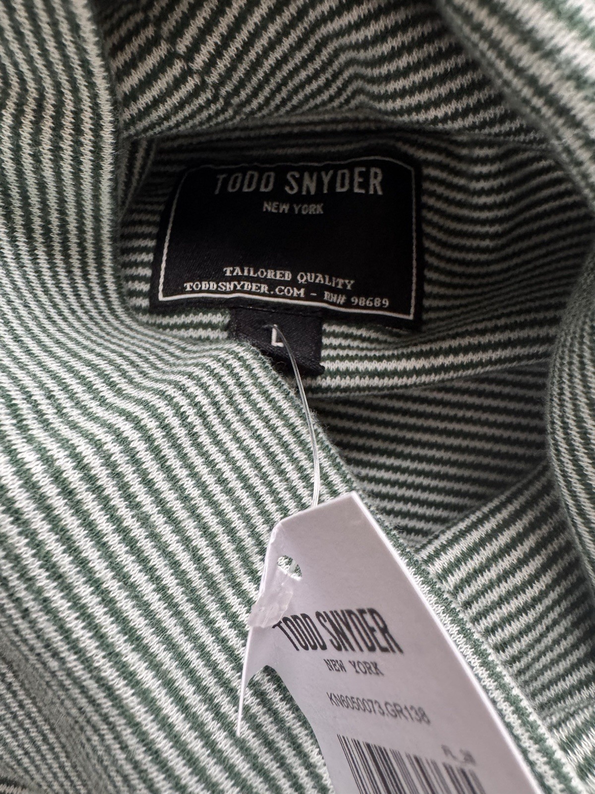 Todd Snyder Striped Interlock Turtleneck Large Juniper Green Cotton