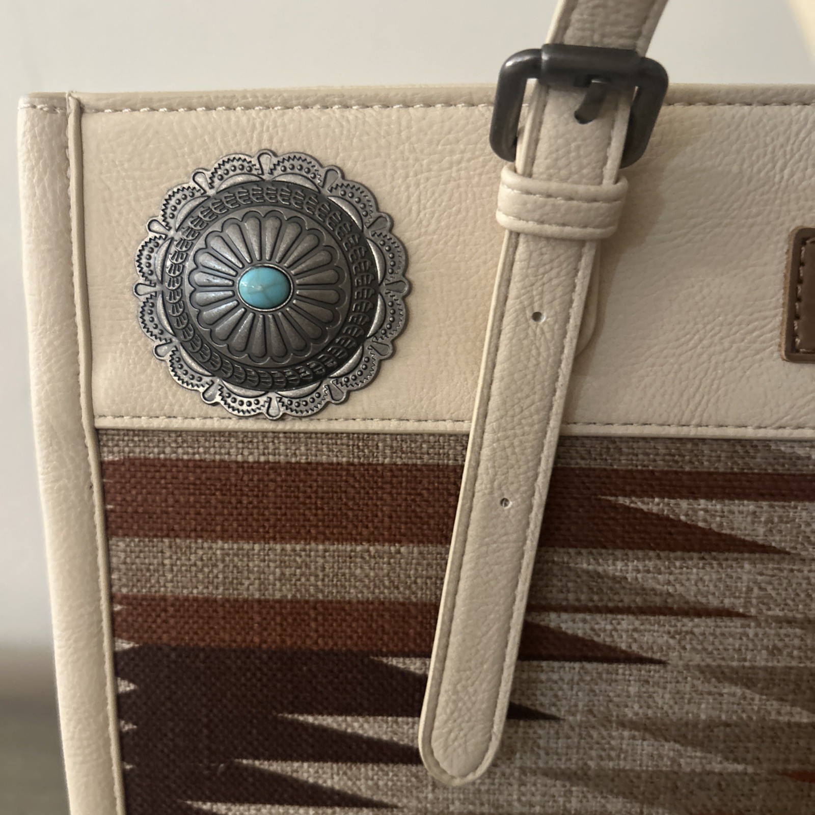 Wrangler Southwestern Aztec Canvas Tote Bag NWT Western Concho Cream Brown Large