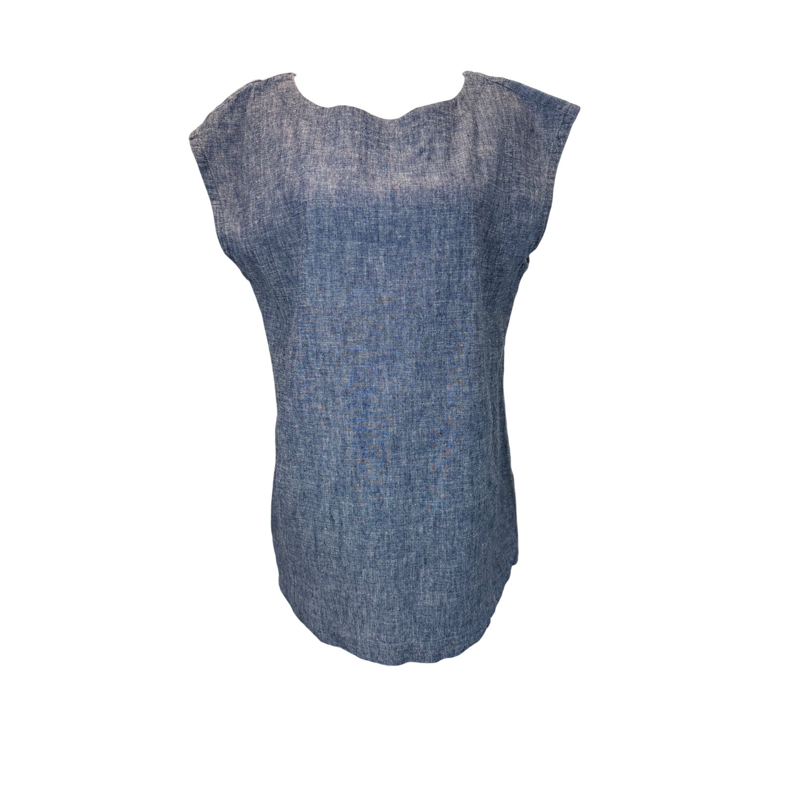 Eileen Fisher Blue Hemp Organic Cotton Cap Sleeve Tunic Top Medium