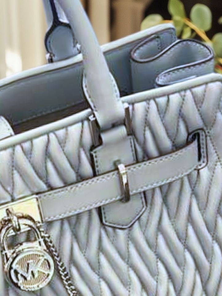 Michael Kors Hamilton Women Medium Matelassé Crossbody Satchel Bag Pale Ocean