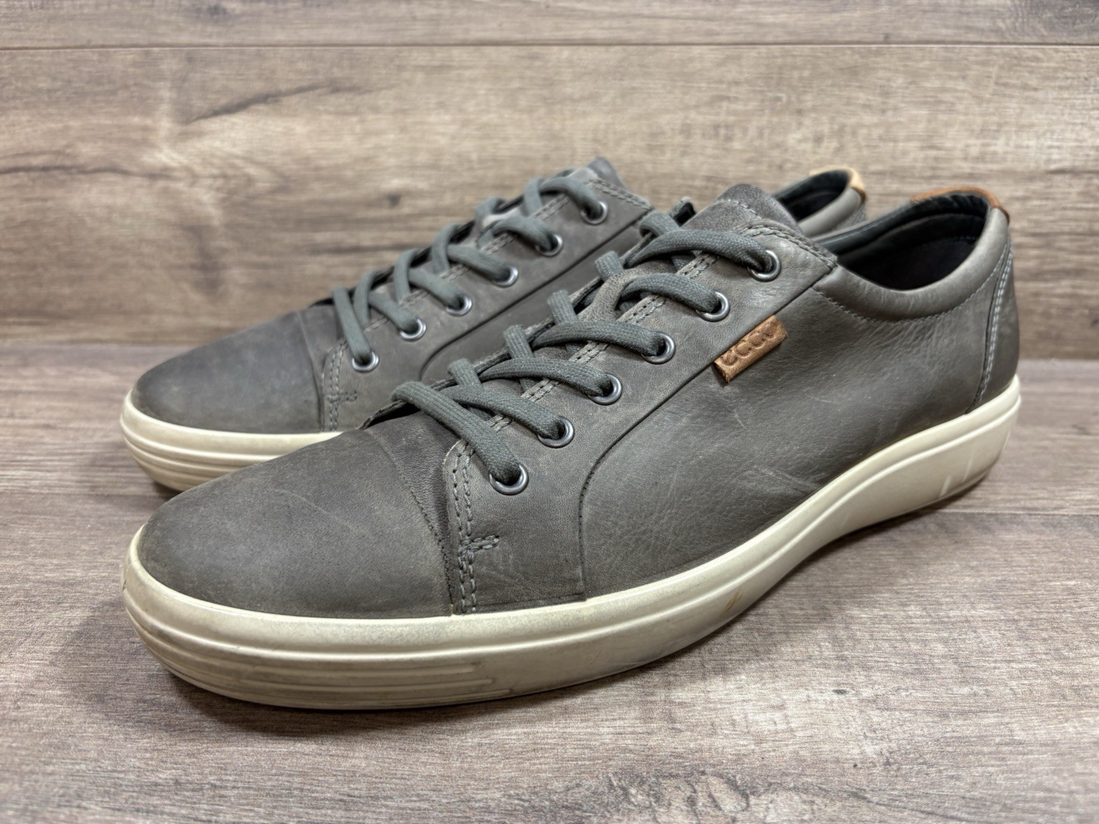 Ecco Soft 7 City Sneakers Shoes Gray Leather Travel Mens Size EU 46 US 12 12.5