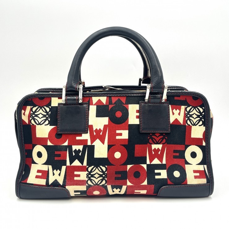 LOEWE Amazona 28 Hand Bag Red Black Monogram Canvas Leather