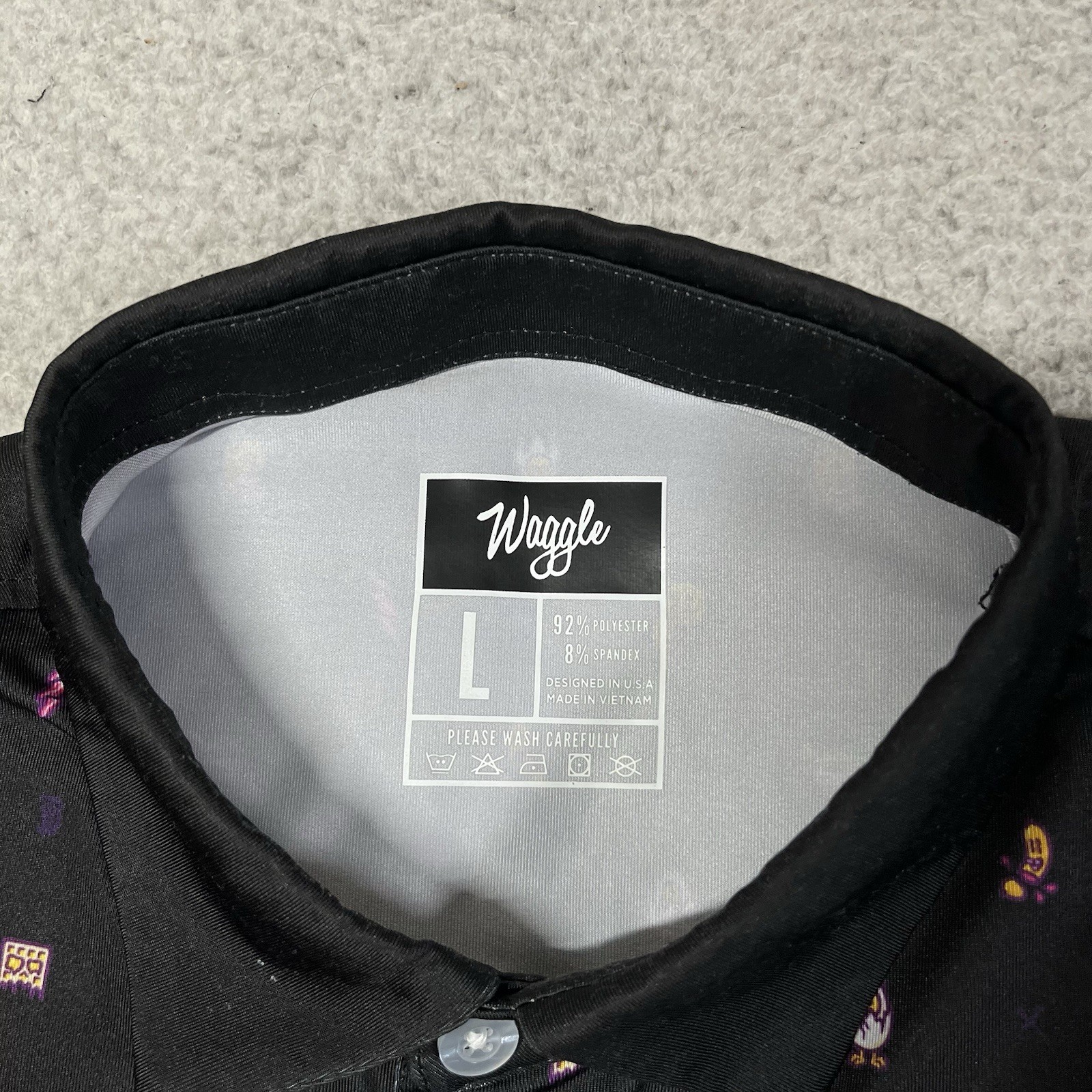 Waggle Polo Shirt Mens L Black All Over Print Performance Golf Stretch AOP