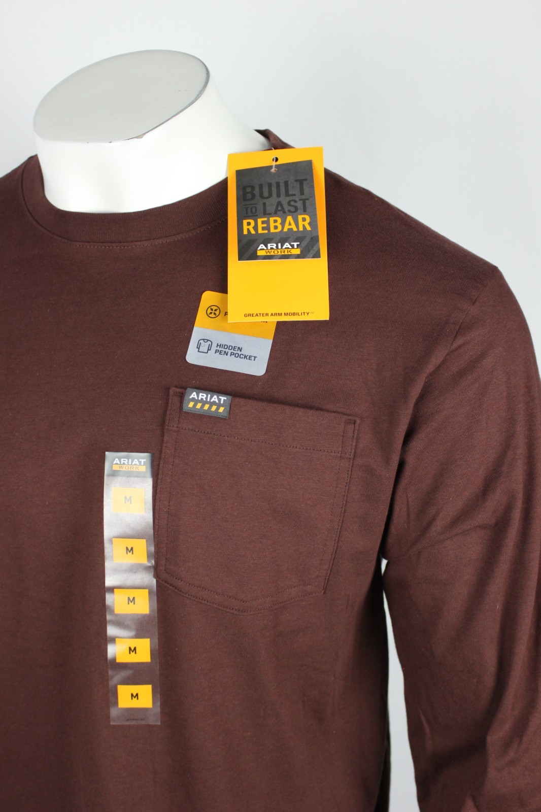 Ariat Men’s Rebar Cotton Strong Hardhead Pocket T Shirt Long Sleeve Bitter Choco