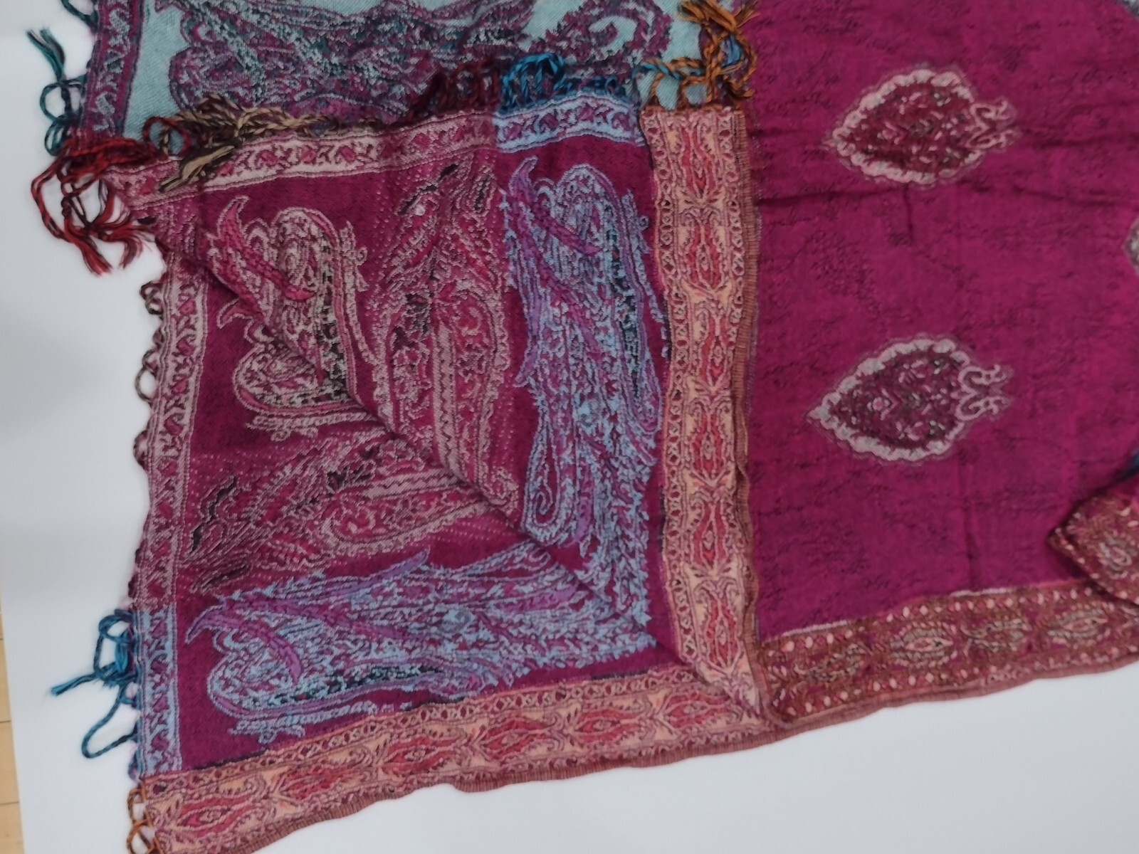 Womens 100% Cashmere Pashmina Wrap Multi Colored Paisley Fringe Afghanistan