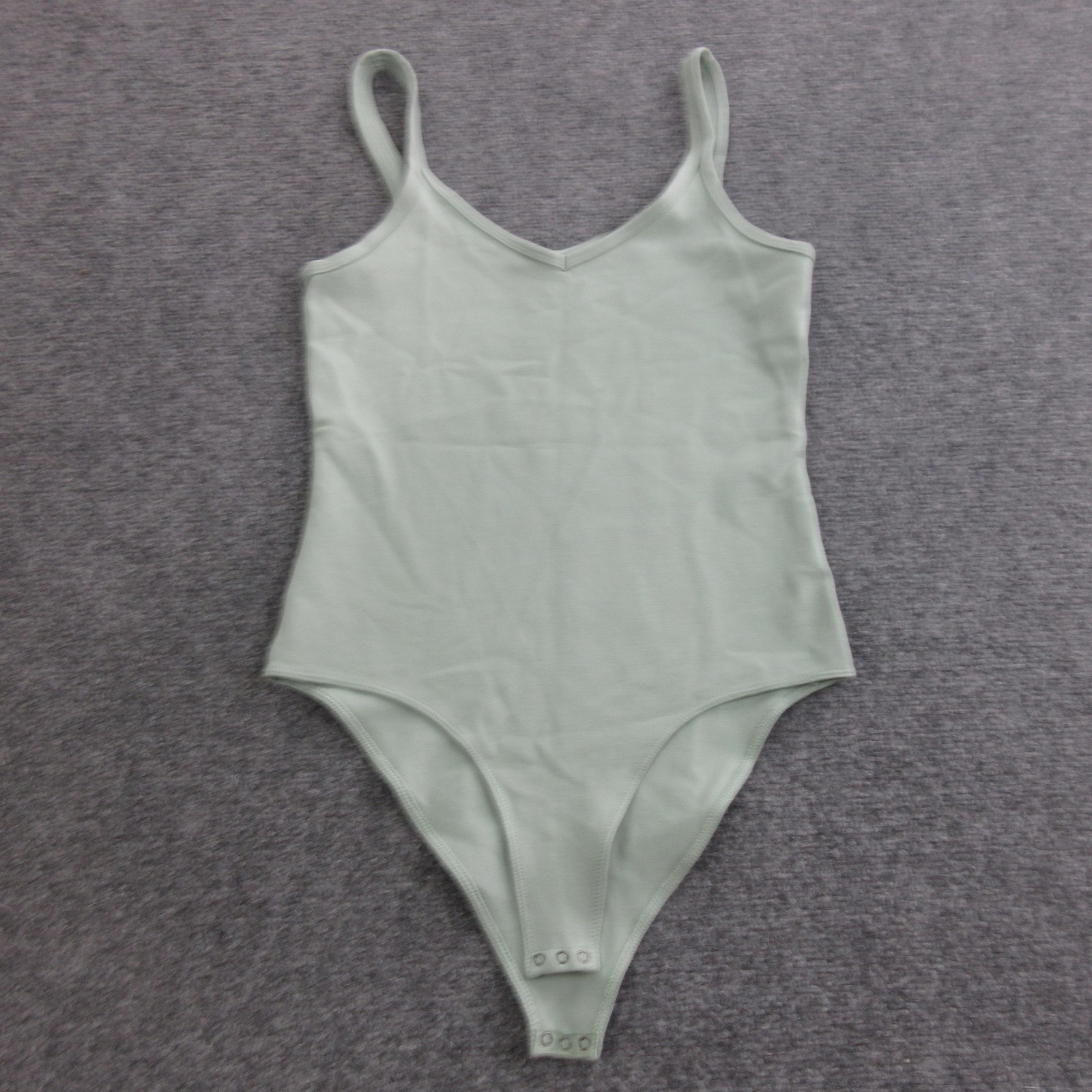 Rag & Bone Bodysuit Womens Small Green V Neck Strap Snap Gusset Stretch Jersey