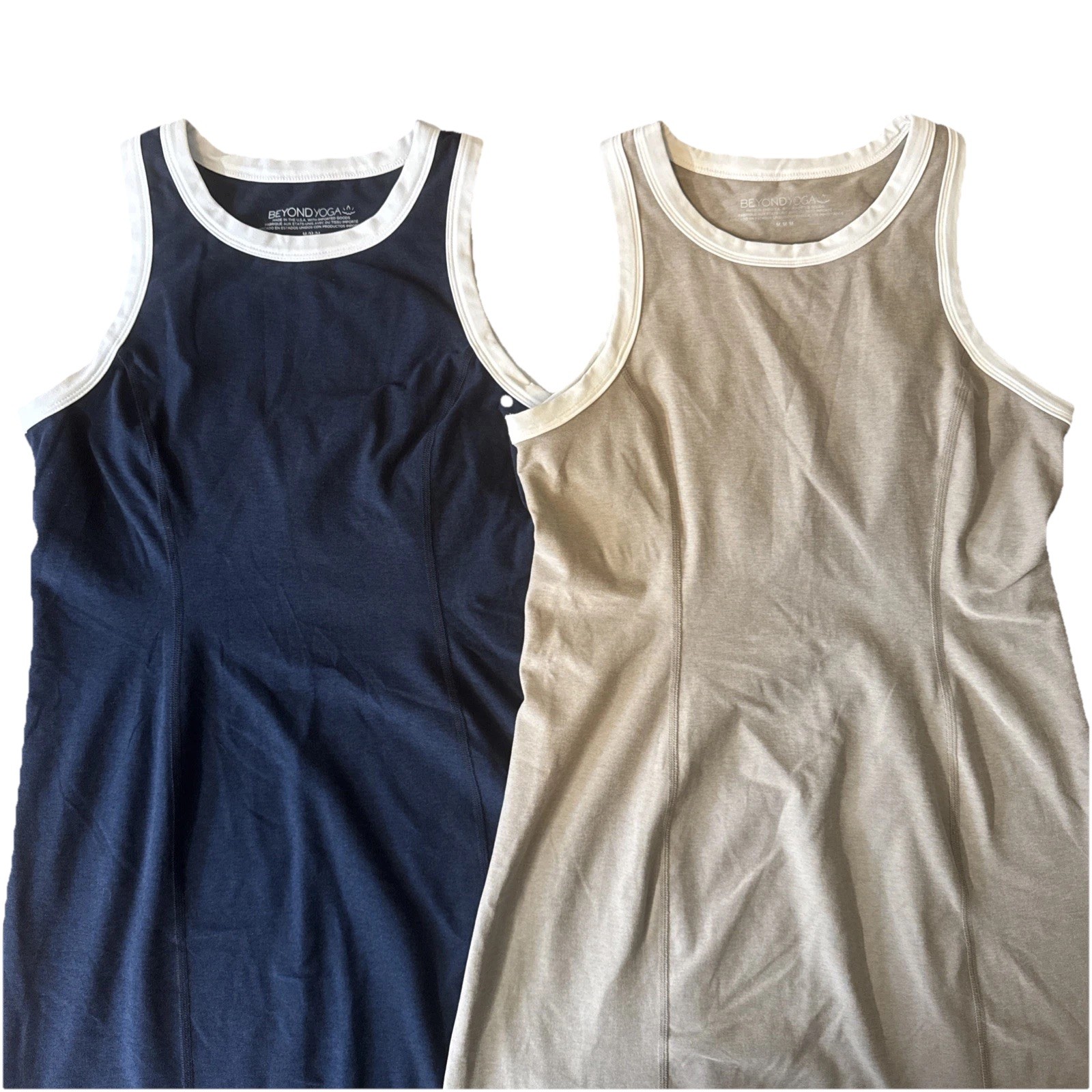 Beyond Yoga Set Of Two Outlines Performance Minidresses, Birch & Navy, Medium