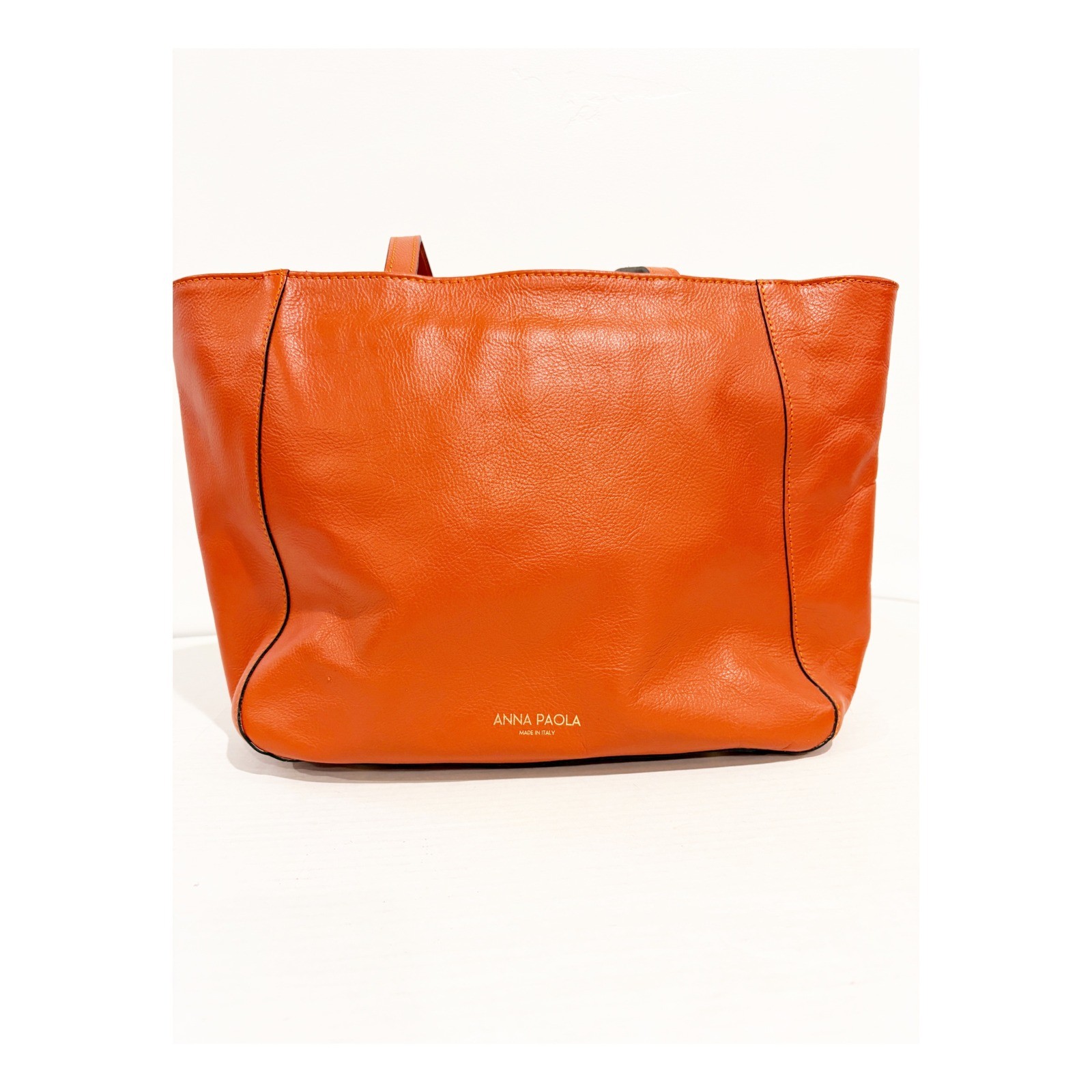 Anna Paola Monique Orange Leather Tote Bag Made in Italy New
