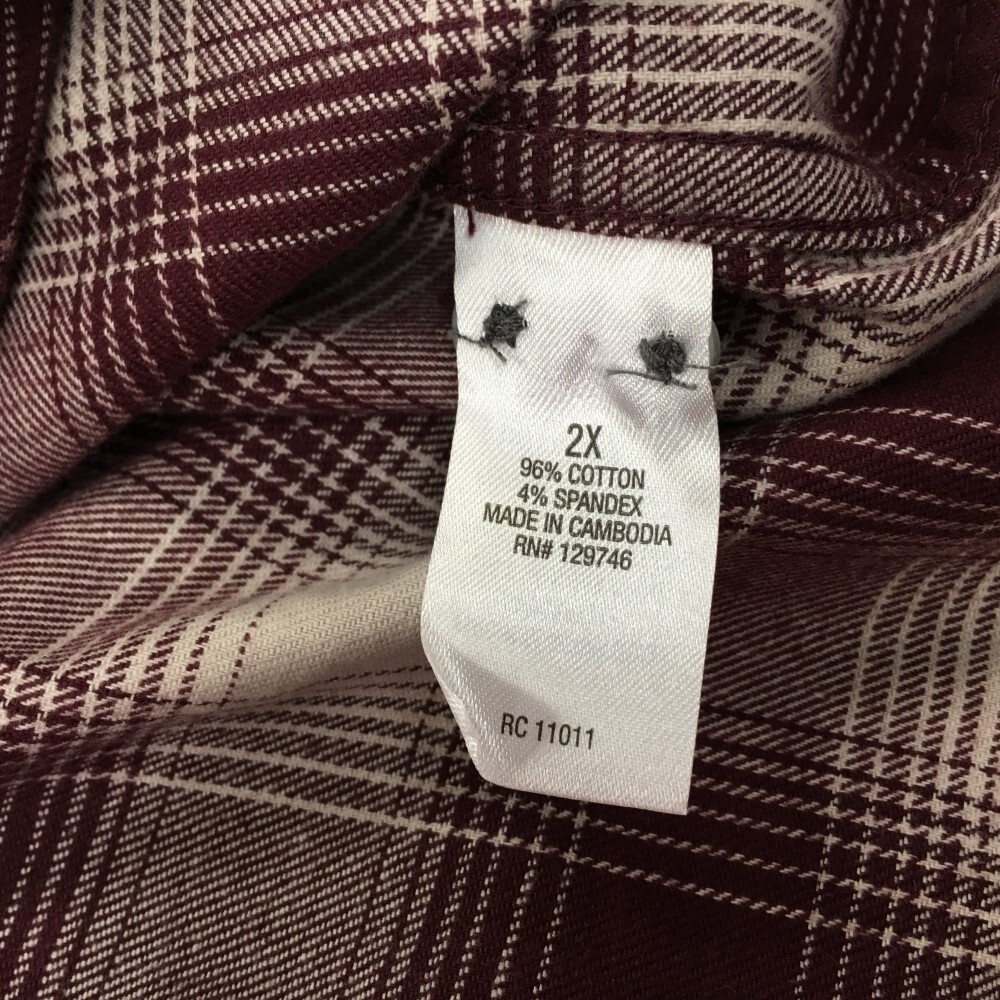 Ridgecut Flannel Flex No Gap Work Long Sleeve Shirt Plus Size 2X Wine Plaid NWT