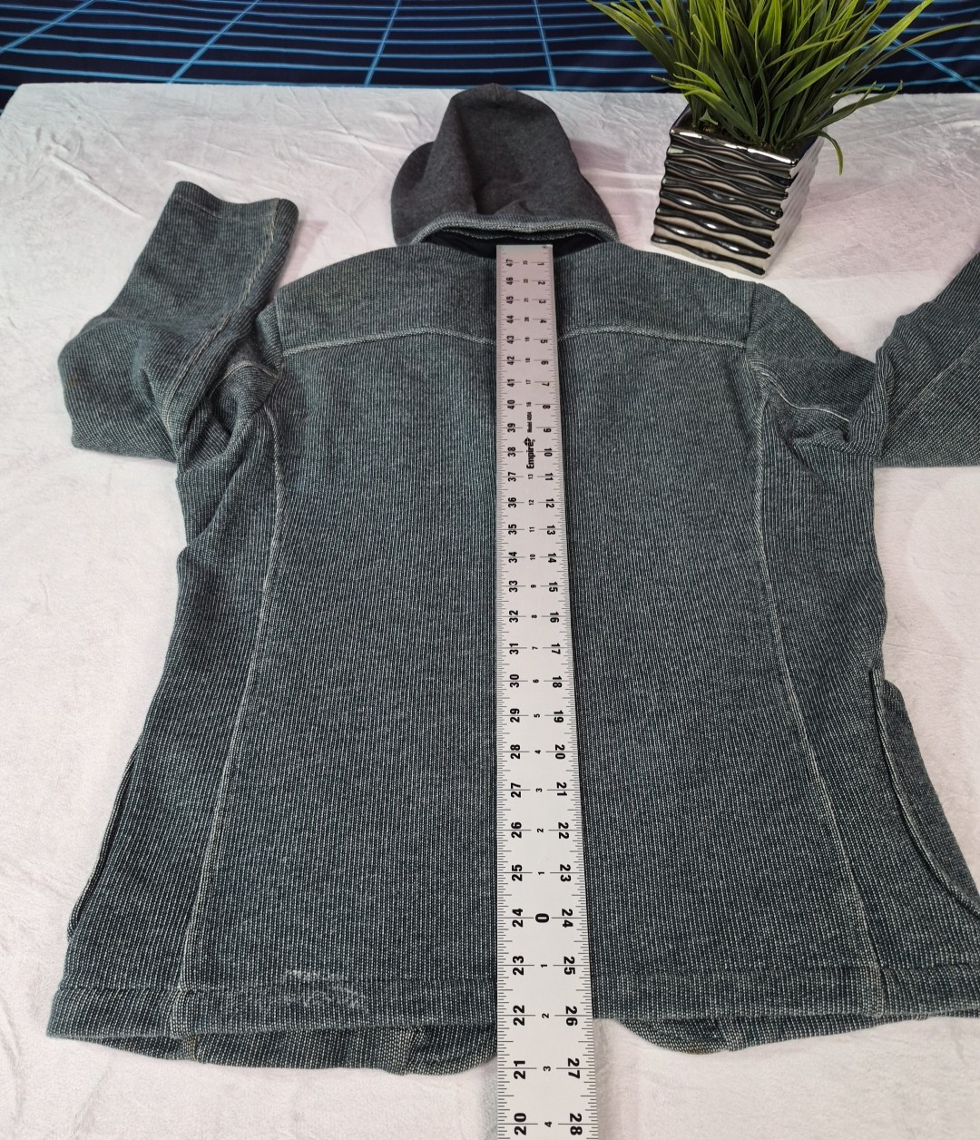 HOWE DISTRESSED COTTON BLEND SOFT TEAL FULL ZIP HOODIE BLAZER SIZE LARGE