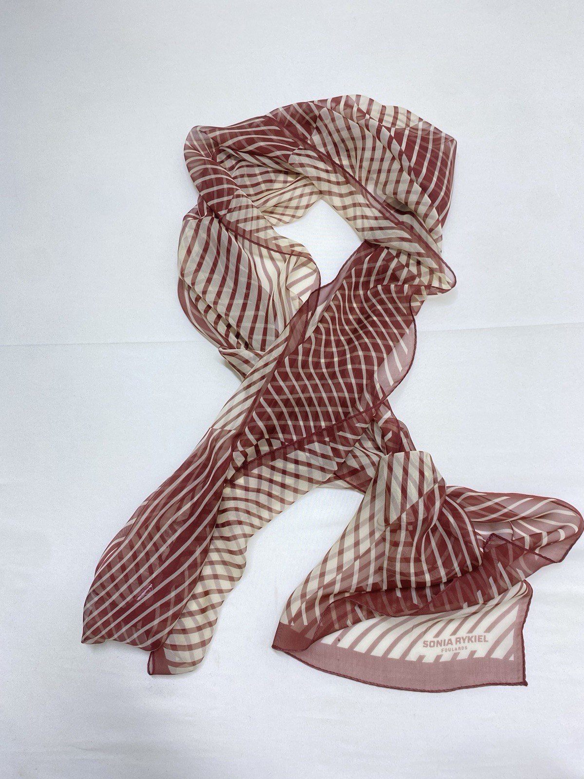 SONIA RYKIEL BROWN STRIPED RECTANGLE SILK WOMEN’S SCARF 62″/ 20″ EX.CON
