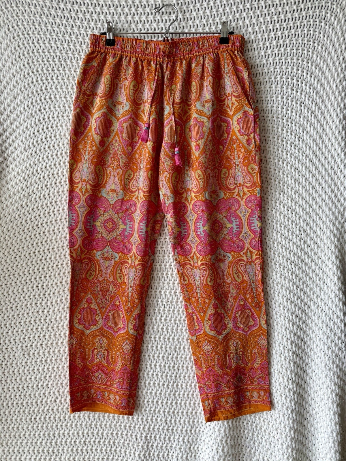 Calypso St Barth Womens Talmadge Pants Orange Pink Silk Stretch Ankle Sz M