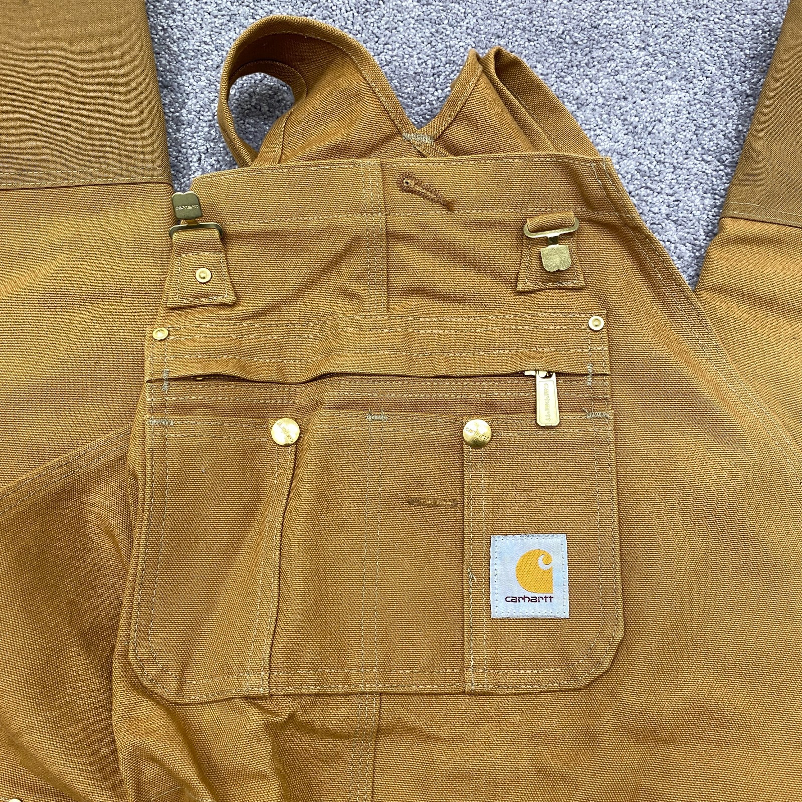 Carhartt Bib Overalls 48X32 Brown Canvas Quilt Lined Duck Zip-to-Thigh R41 BRN