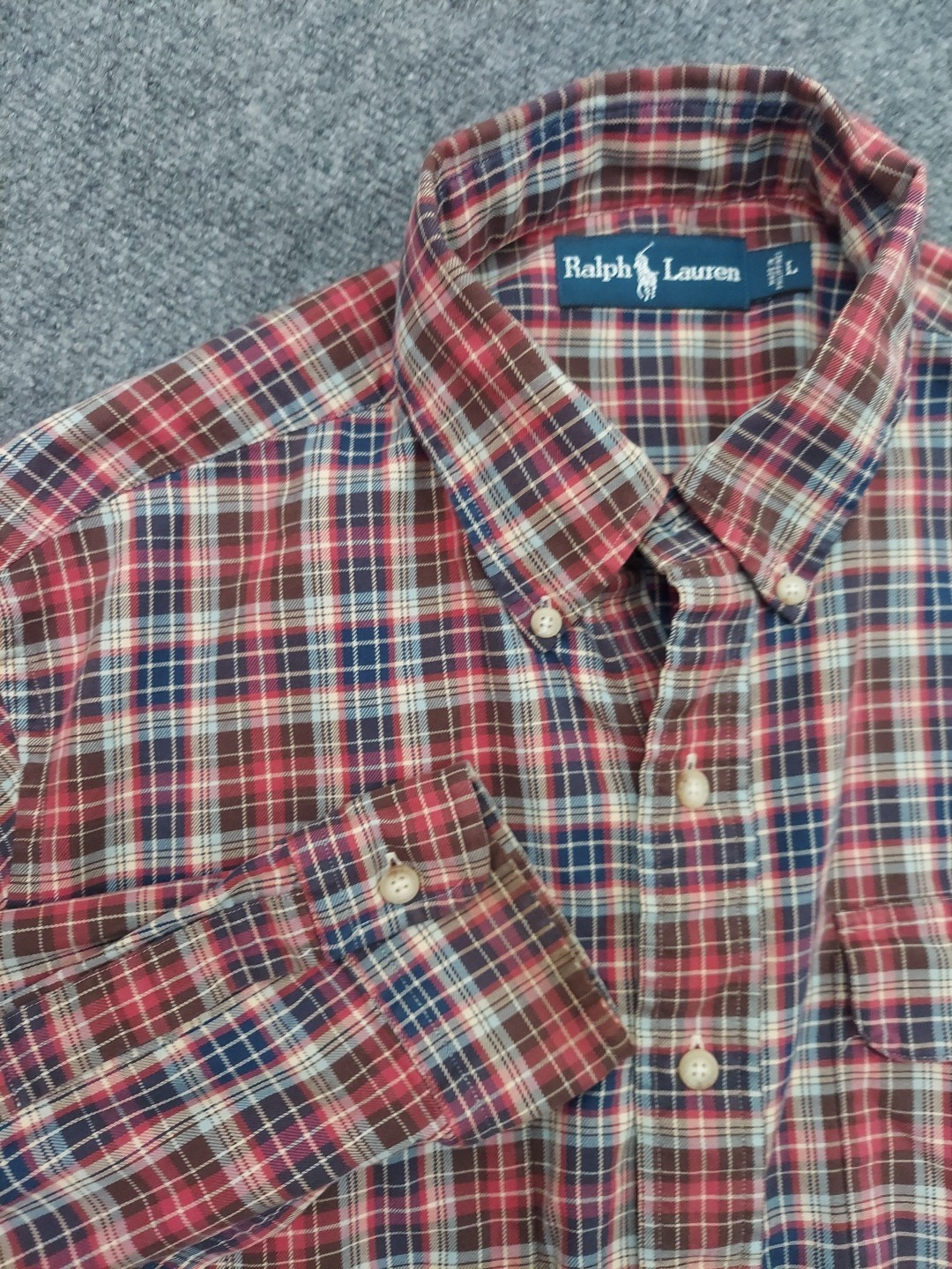 Vtg Ralph Lauren Flannel Shirt Mens Large Red Plaid Elbow Patches Button Down