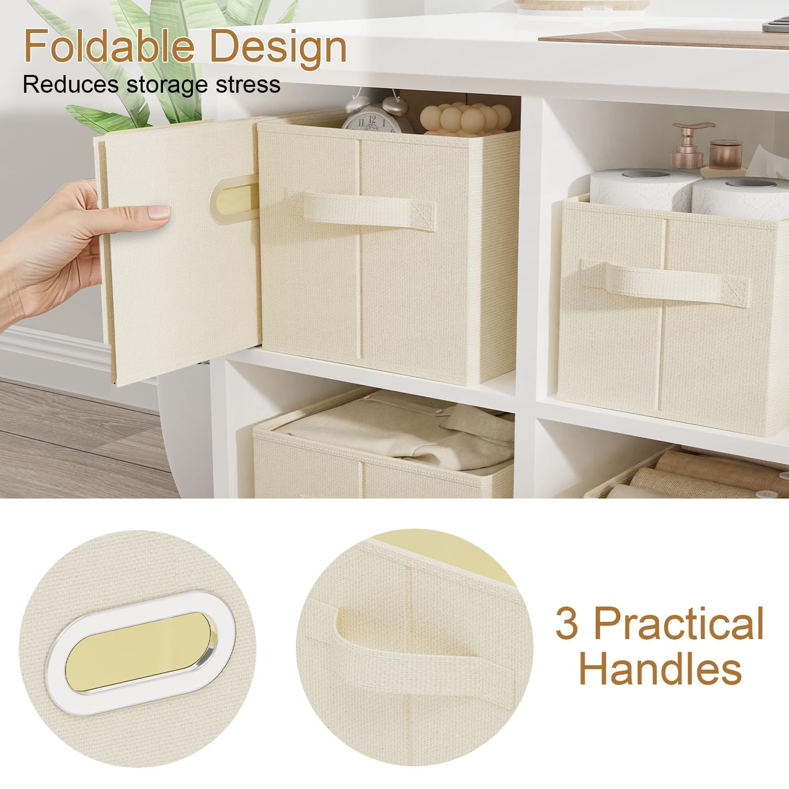 Collapsible Open Storage Baskets,13×9.1×7.9in,Beige,4 Pack | Storage Bins wit…