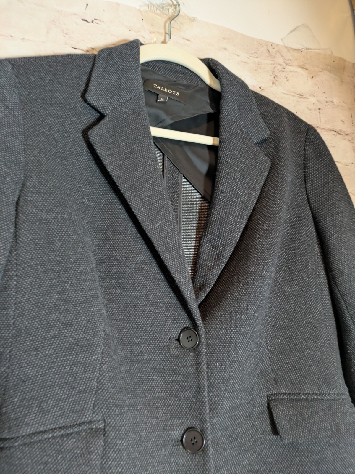 Talbots Tweed Blazer 10 In Charcoal Grey Two Button Heavyweight Office Career
