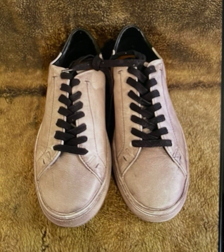 Men’s Beige/Black Lace-Up Low Top Athletic Sneaker, Solid Rubber Outsole