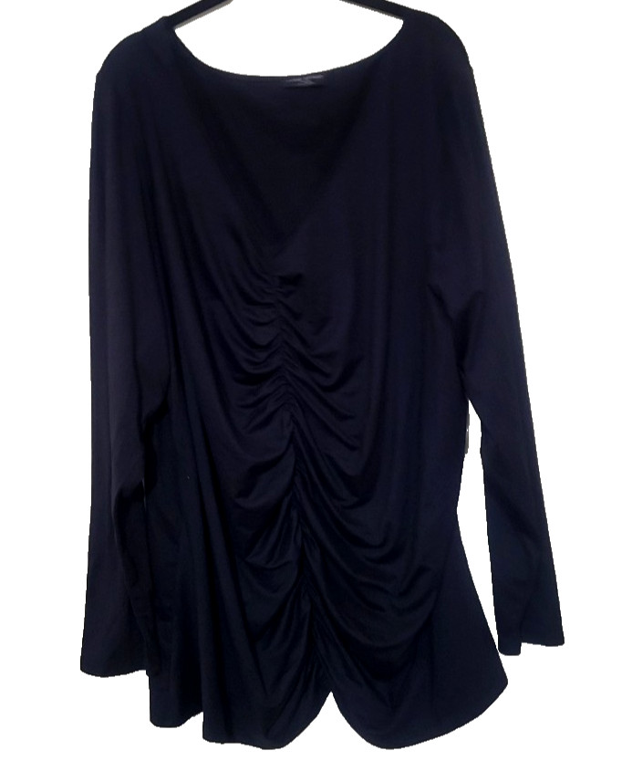 Lane Bryant NEW Sexy Ruched Stretch V Neck Long Sleeve Top Plus 30/32 5X Black