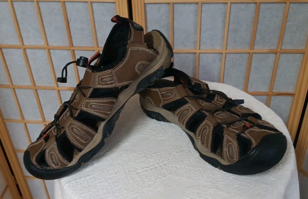 Eddie Bauer Mens Brown Leather And Man Made Tommy Summer Sandal Size 10