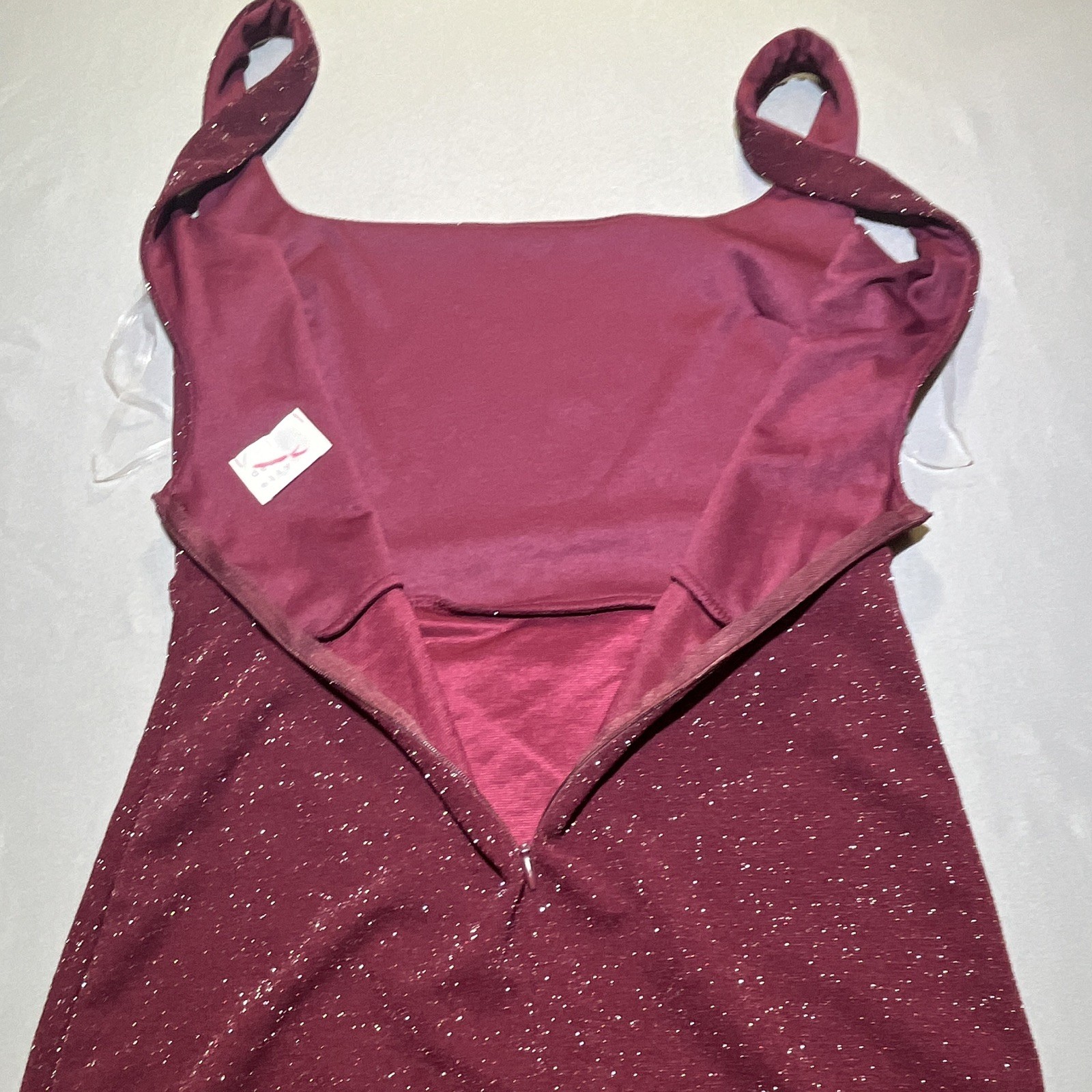 Dee Elly Burgundy Glitter Knit Bodycon Mini Dress Lined Stretch Sweetheart S