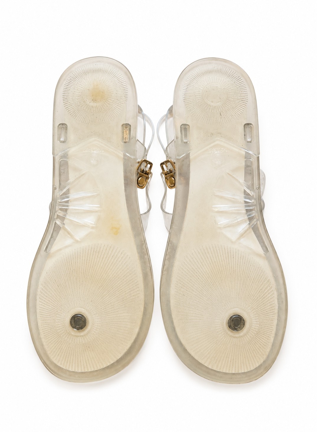 COACH C3067 Natalee Jelly Thong Sandals Clear Rubber Gold Accents Size 11B