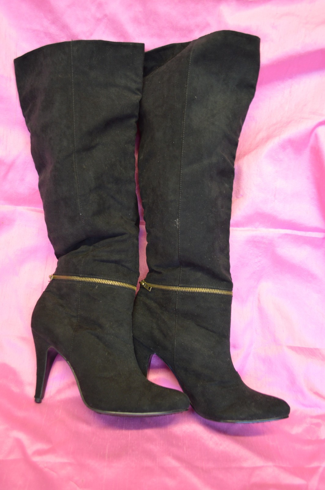 BLACK BOOTS High HEEL 4″ Winter Women Ladies Size 10 NEW Soft Zipper Pull UP
