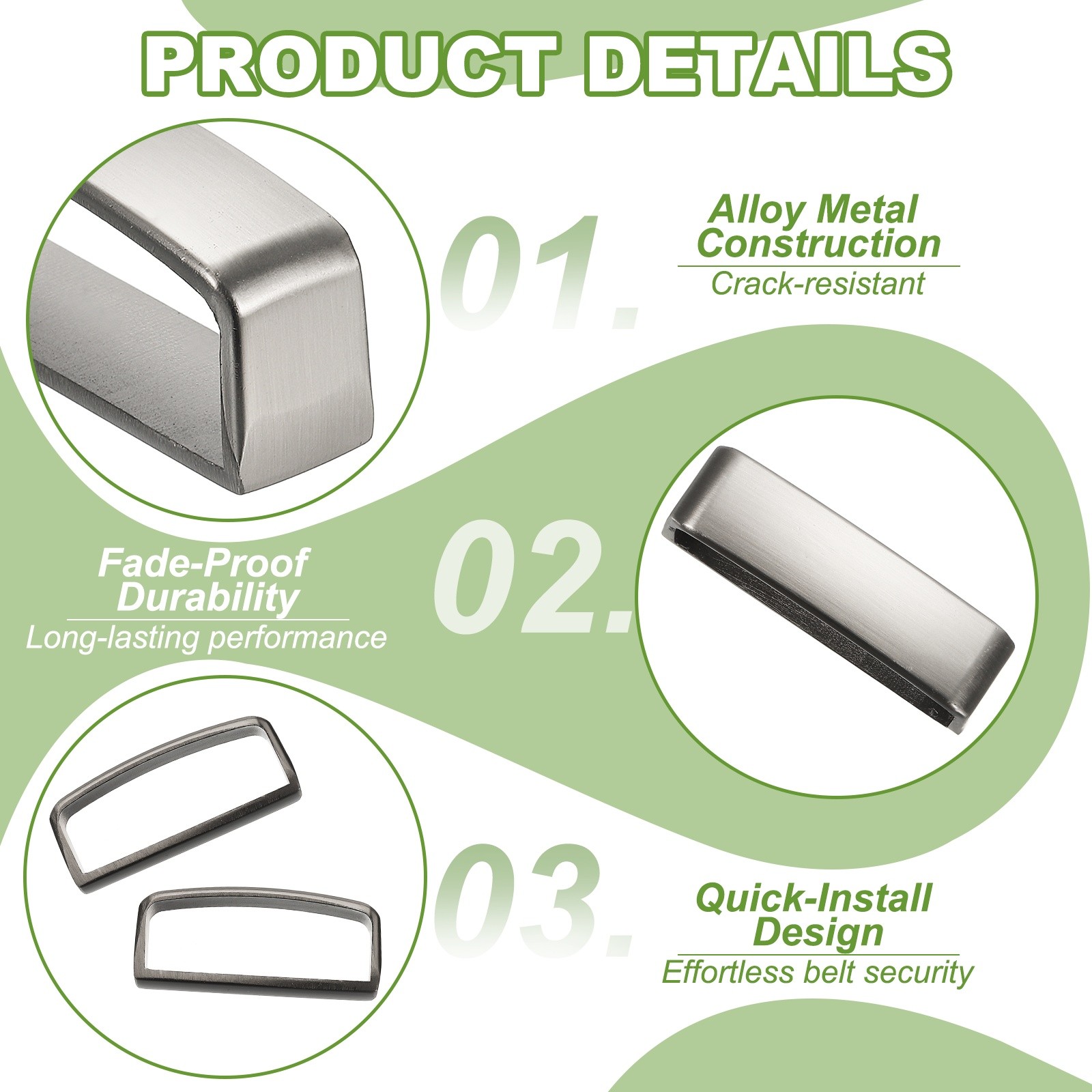 4pcs 40mm alloy belt loops for men, silver gray