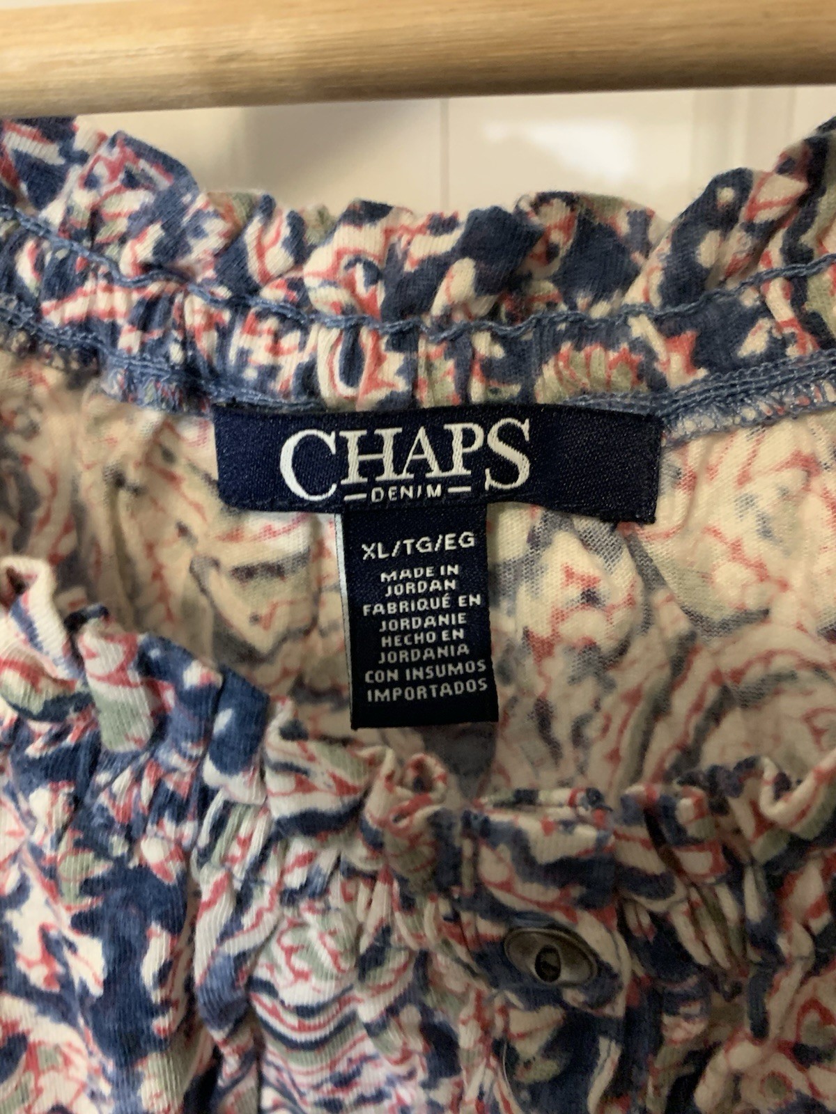 Chaps Womens XL Floral Print Round Neck Cap Sleeve Blouse Top Pink Blue Paisley