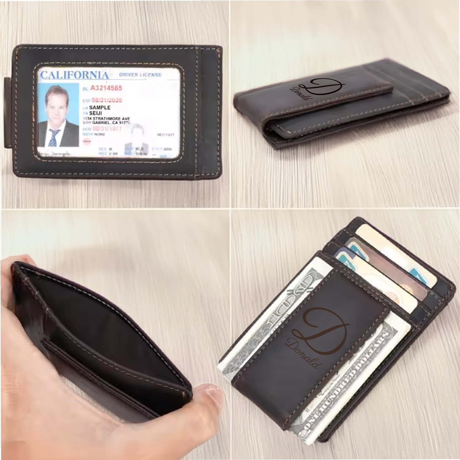 Personalized Leather Magnetic 4.3″ x 3.34″ x 0.23″, Dark Brown, Black